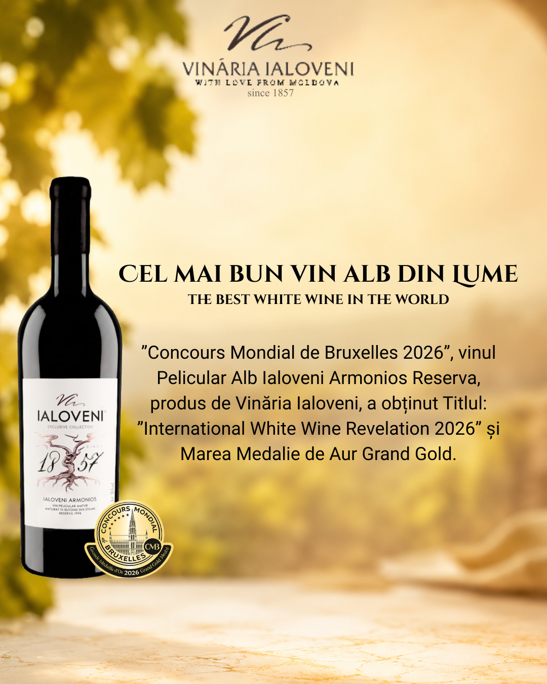 Cel mai bun vin alb din lume - Concours Mondial de Bruxelles 2026 - Medalia de Aur